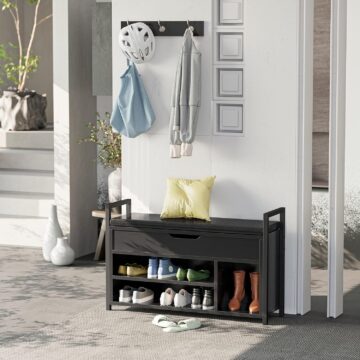 Băng ghế tủ giày có nệm màu đen 0011 - Black Cushion Shoes Bench 0011