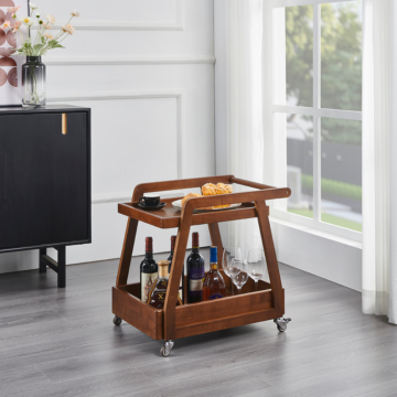 Bàn gỗ quầy bar mini có bánh xe 0027 - Wood bar cart with wheels